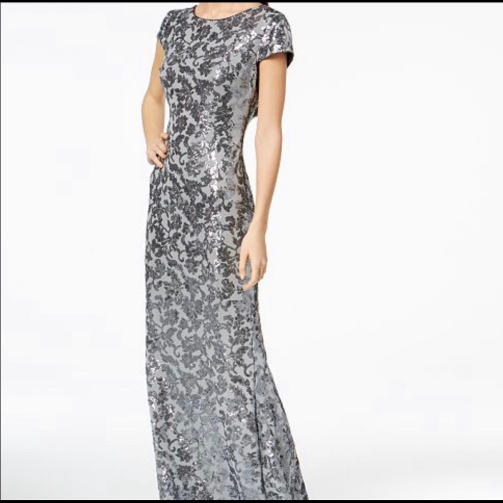 Calvin Klein Draped-Back Sequined Gown